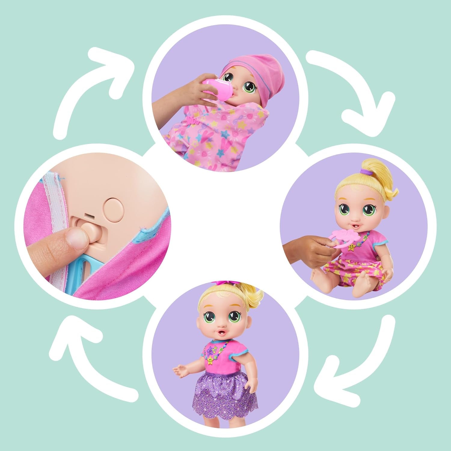 Baby Grows Up Puppe LaLa GooGoo – interaktive sprechende Babypuppe mit Wachstum (25–35 cm), 75+ Geräusche, 6 Meilensteine, Spielzeug für Kinder ab 3 Jahren