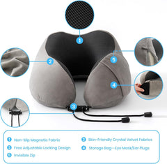 Pernă de gât, pernă de gât pentru avion, pernă de călătorie, pernă de gât pentru adulți, pernă de gât pentru mașină, pernă pentru casă, pernă ergonomică din spumă cu memorie, lavabilă cu spate îngust, reglabilă, gri