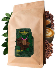 Santos | Café en grains 2500g - 100% Arabica du Brésil | pour expresso, cappuccino ou café filtré fort | Rôti omni | Café classique - l'introduction parfaite au café de spécialité