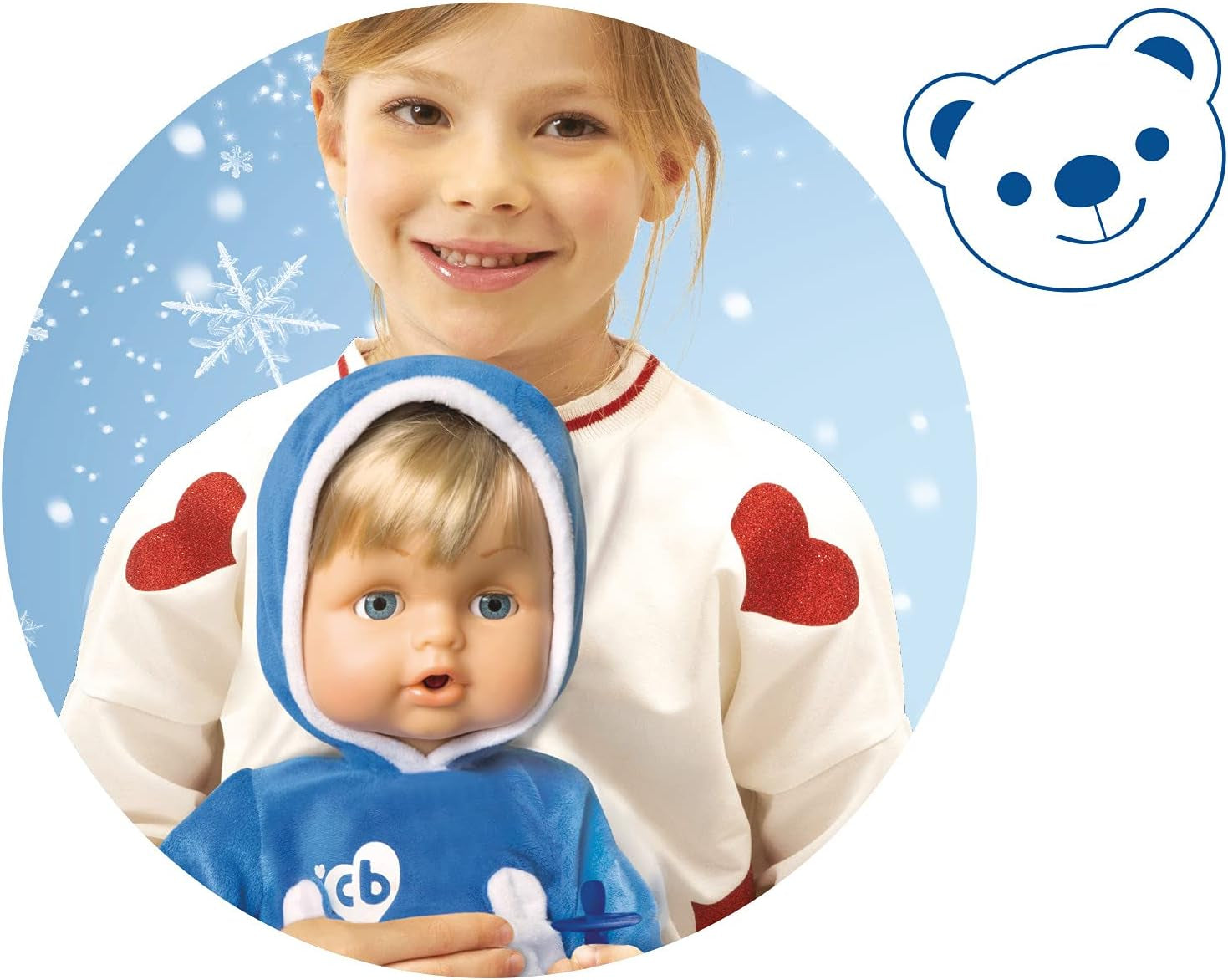 - Polar Bär Puppe ist bereit für den Winter mit einem weichen und warmen Overall, mit Schnuller zum Beruhigen beim Weinen, 42 cm, für Mädchen ab 2 Jahren, CCB74000, wertvolle Spiele