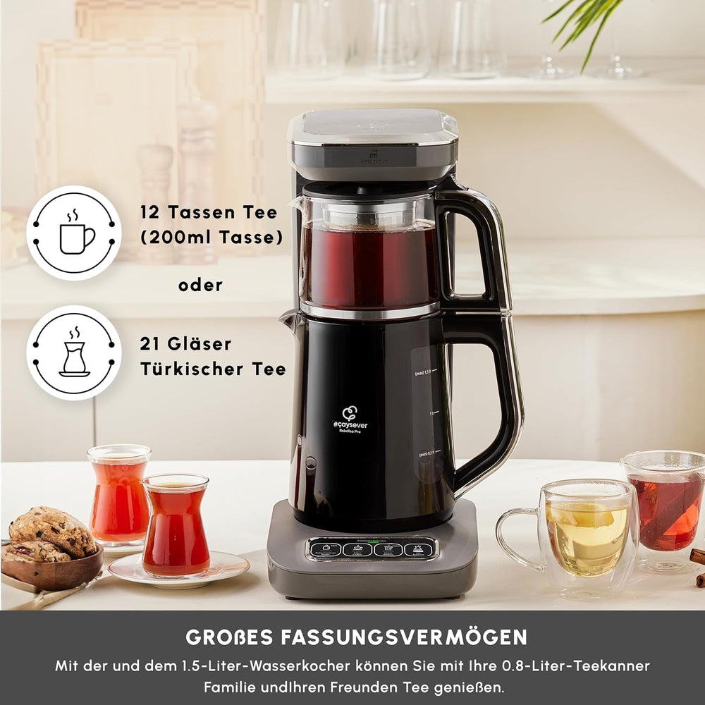 Karaca Caysever Robotea Pro Machine à thé automatique parlante 4 en 1 avec filtre chauffe-bouillie et bouilloire théière turque 2500 W gris sidéral