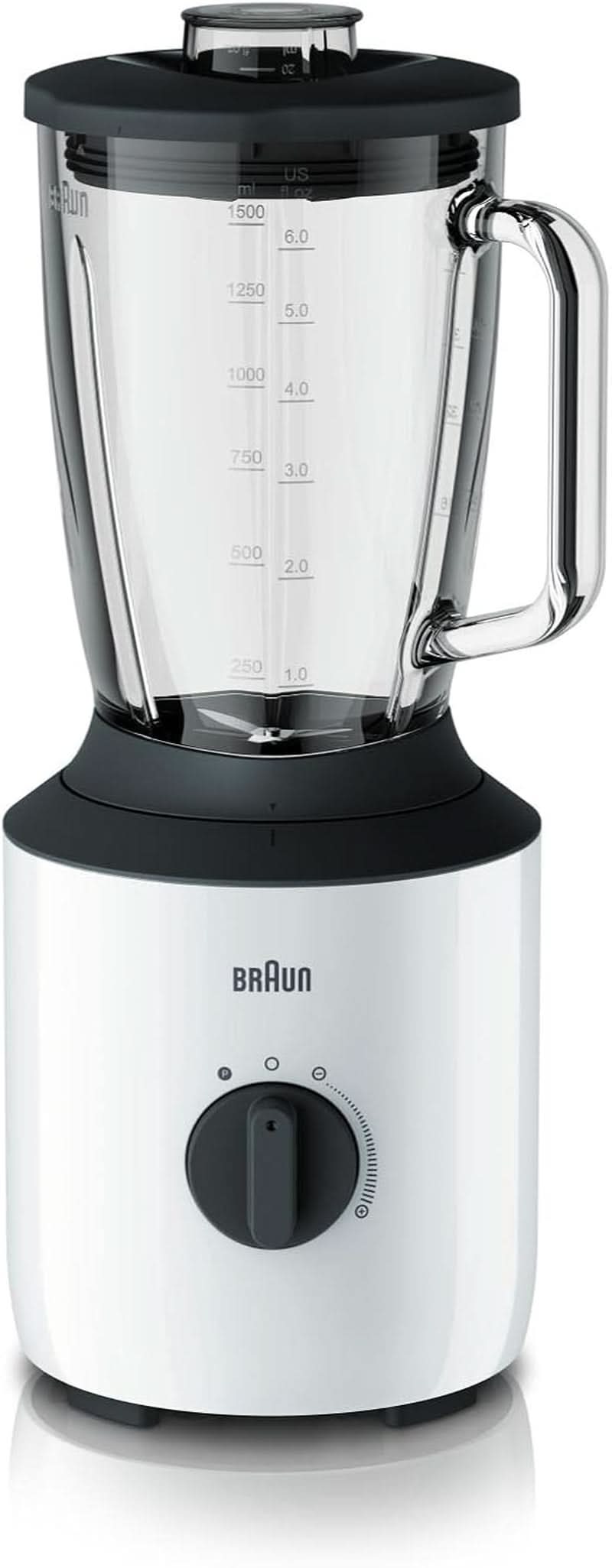 Braun Powerblend 3 JB 3150 BK Batteur sur socle - 1,5 L Verre-Mixaufsatz, Küchenhelfer Zum Zerkleinern, Pürieren & Mixen, 800 Watt, Schwarz Kitchen Naty Shop Weiß Single