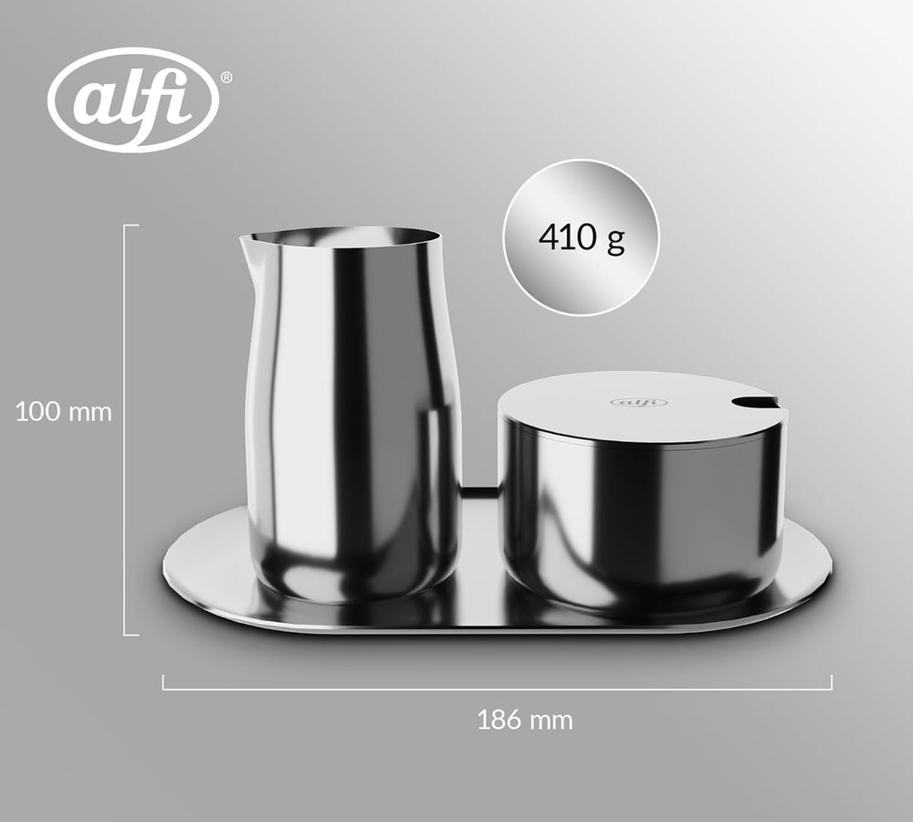 SET LAPTE ȘI ZAHĂR alfi, set lapte și zahăr din oțel inoxidabil lucios, de înaltă calitate, design elegant, lavabil în mașina de spălat vase, durabil