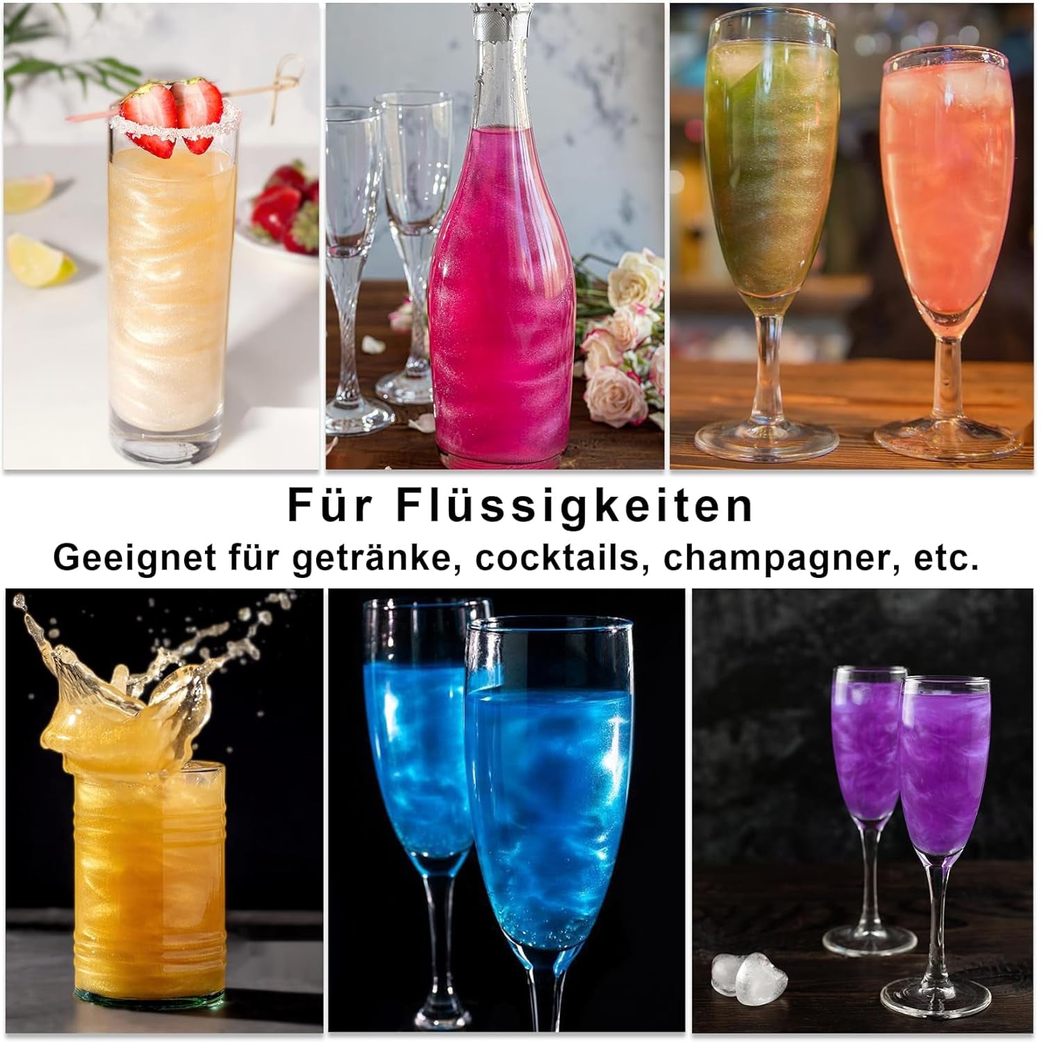 Ensemble de paillettes comestibles – 12 couleurs de poudre de paillettes pour boisson, poudre colorante alimentaire sans goût, chocolat, gâteau, fondant, boisson, poudre de paillettes liquide – 3G