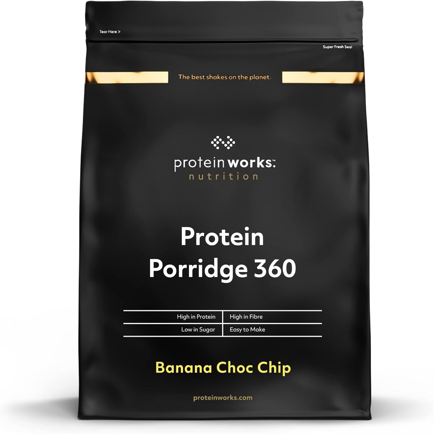 Protein Works - Porridge protéiné 360 ​​| Mythe Vitamines et minéraux supplémentaires | Proteinreiches Frühstück | Kalorienarme Haferflocken | 6 portions | Banane-Choco-Chip | Titre par défaut de 500G de céréales Naty Shop