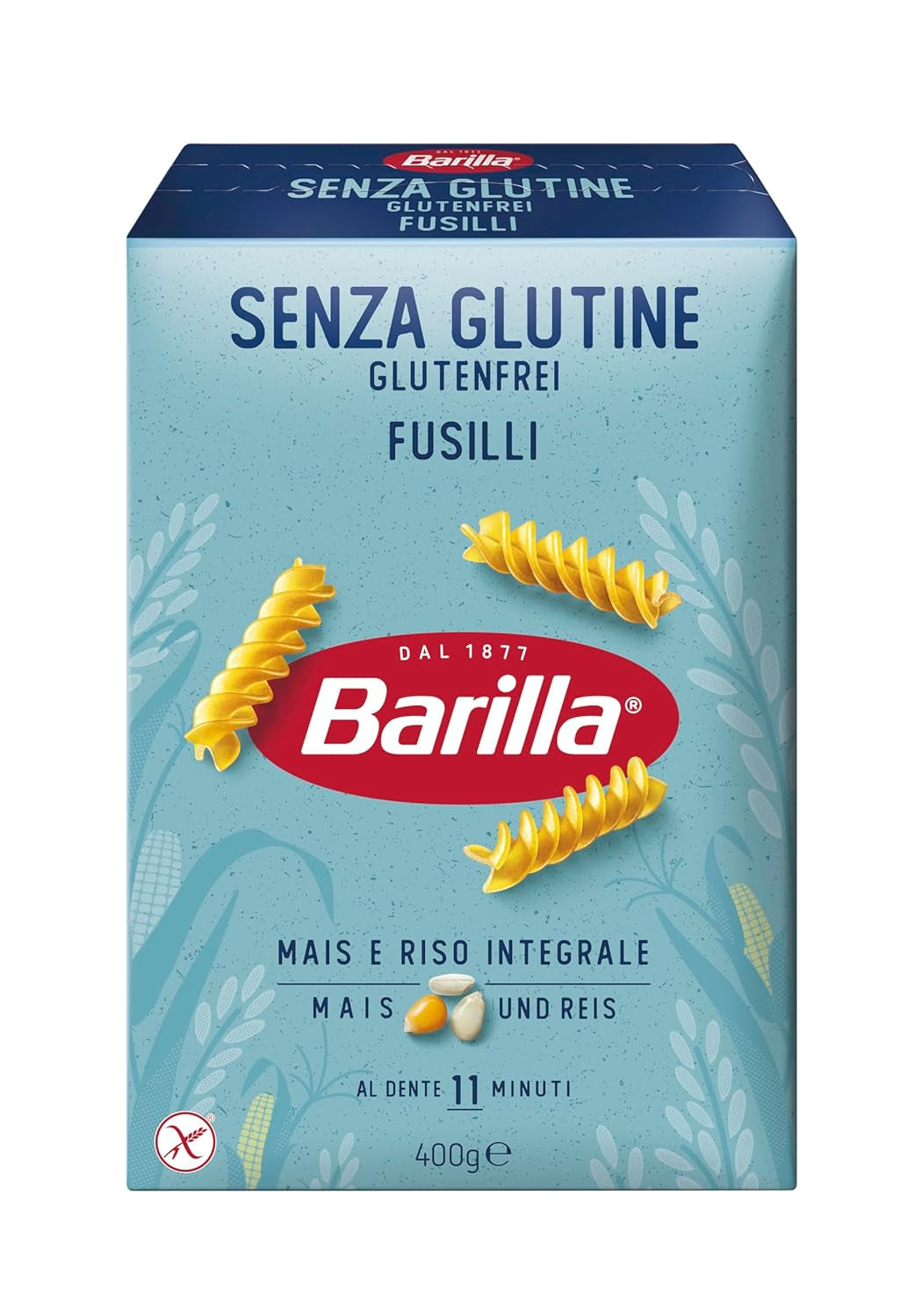 Pâtes Fusilli Barilla sans gluten à base de délicieux maïs et riz - parfaites pour les personnes atteintes de la maladie coeliaque ou d'intolérance au gluten 400g