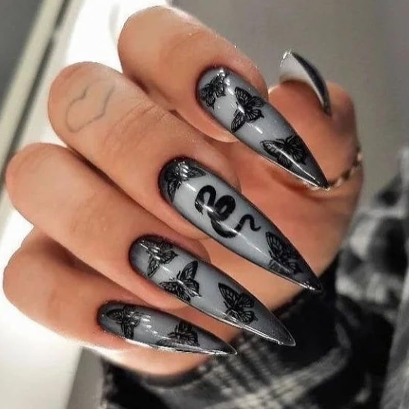 Moonglow longs ongles Stiletto laiteux blanc rose dégradé paillettes Cool faux ongles avec colle rose Ombre paillettes ongles artificiels