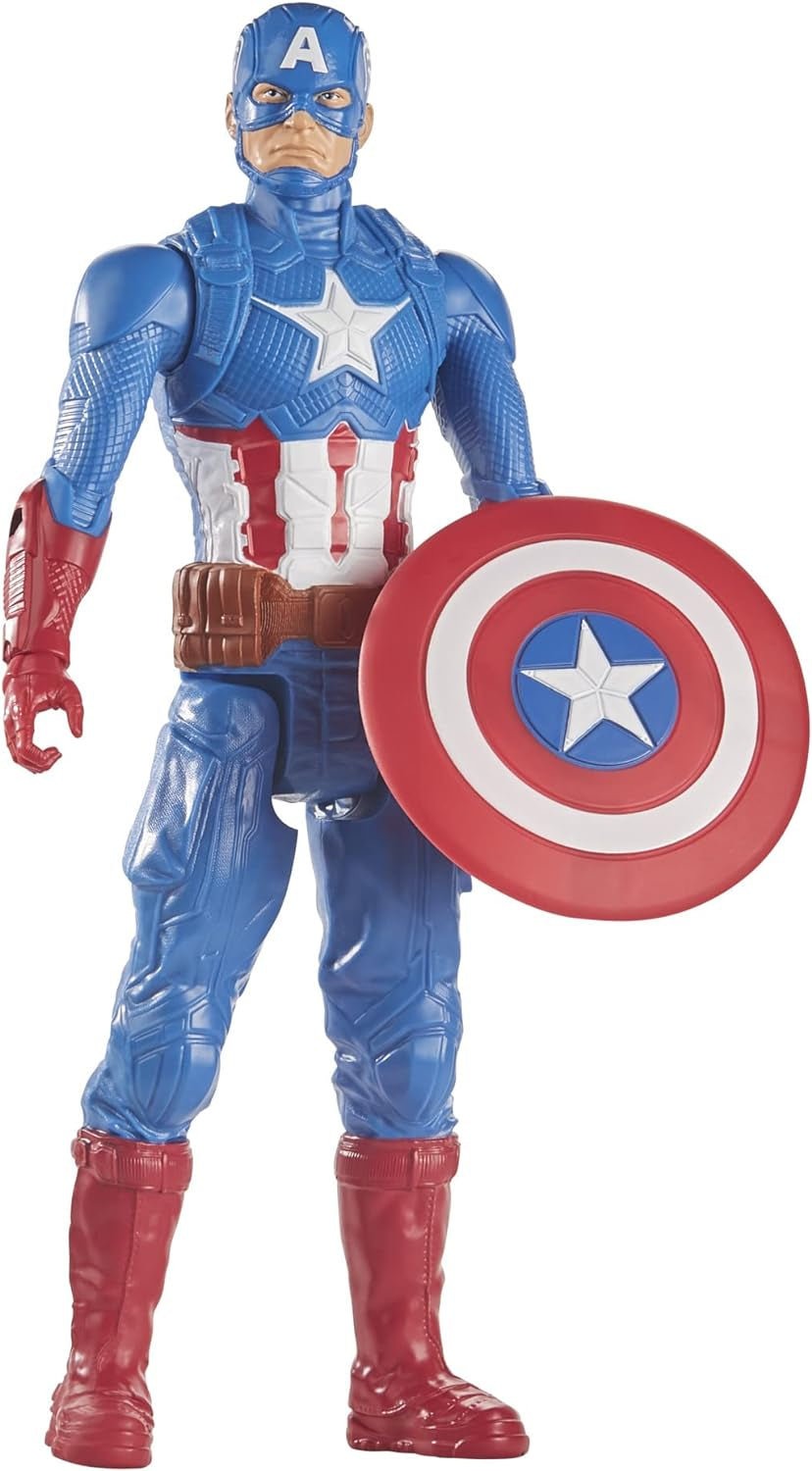 Marvel Avengers Titan Hero Series Blast Gear Figurine d'action Captain America 30 cm Grand jouet pour 4 ans et plus Figurines d'action bleues Naty Shop