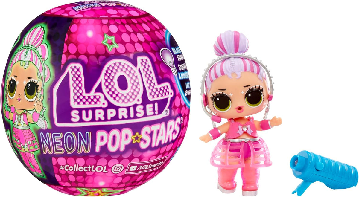 MDR. Surprendre! Neon Pop Stars Tots - 1 poupée surprise magique à lumière noire, emballage aveugle, 7 poupées à collectionner, chacune avec des autocollants et des accessoires néon, cadeau pour les enfants à partir de 4 ans Naty Shop Dolls Titre par défaut