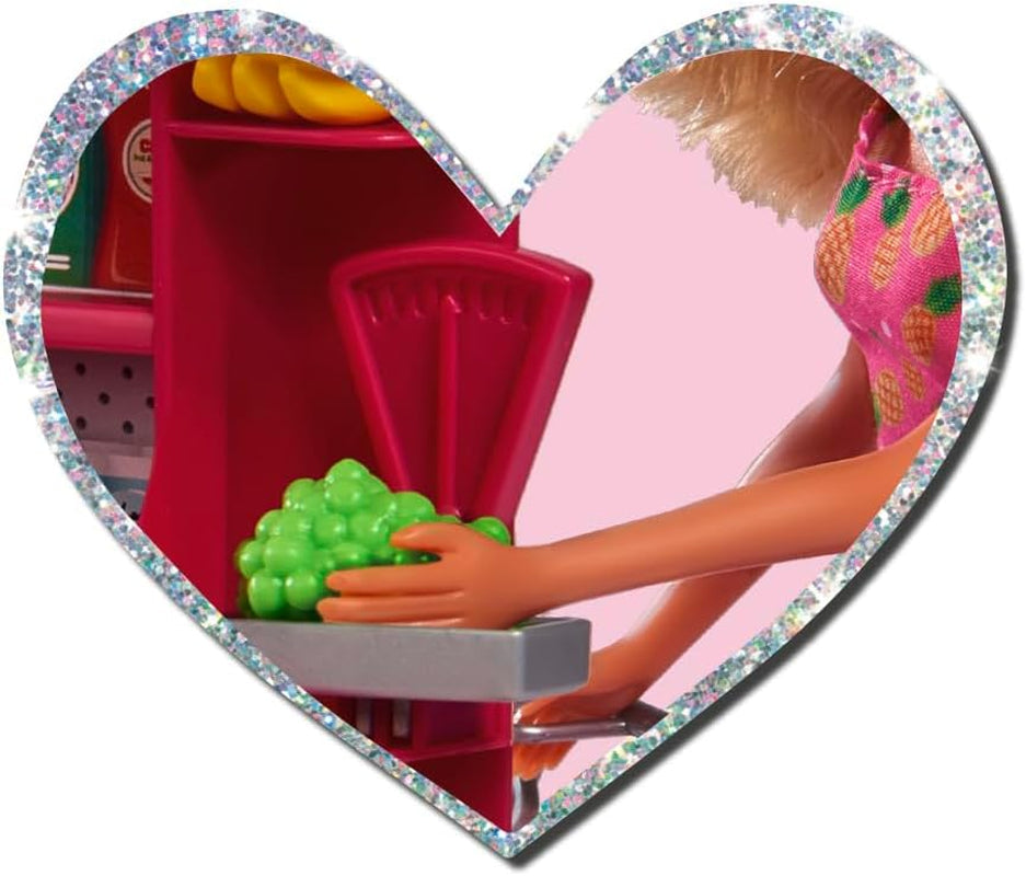 Simba 105733613 - Steffi Love Supermarket, Spielpuppe im Supermarkt mit Kasse, einkaufstasche und vielen Lebensmitteln, 29cm Puppe, ab 3 Jahren