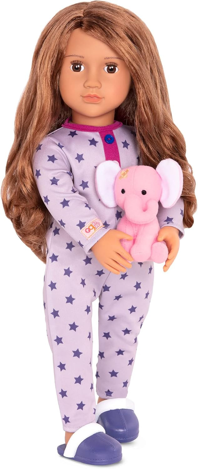 Our Generation - Maria - 46 cm-Puppe - Braune Augen & brünettes Haar - Pyjama-Strampler-Outfit - Elefant Plüschtier - Spielzeug für Kinder ab 3 Jahren