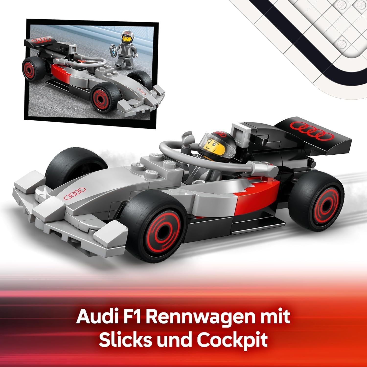 LEGO City F1 Truck mit Audi F1 Rennwagen - Spielzeug Modellbau mit 3 Minifiguren und Fahrzeug Hebefunktion - Geschenkidee für Jungen ab 7 Jahren und Motorsportfans - 60493