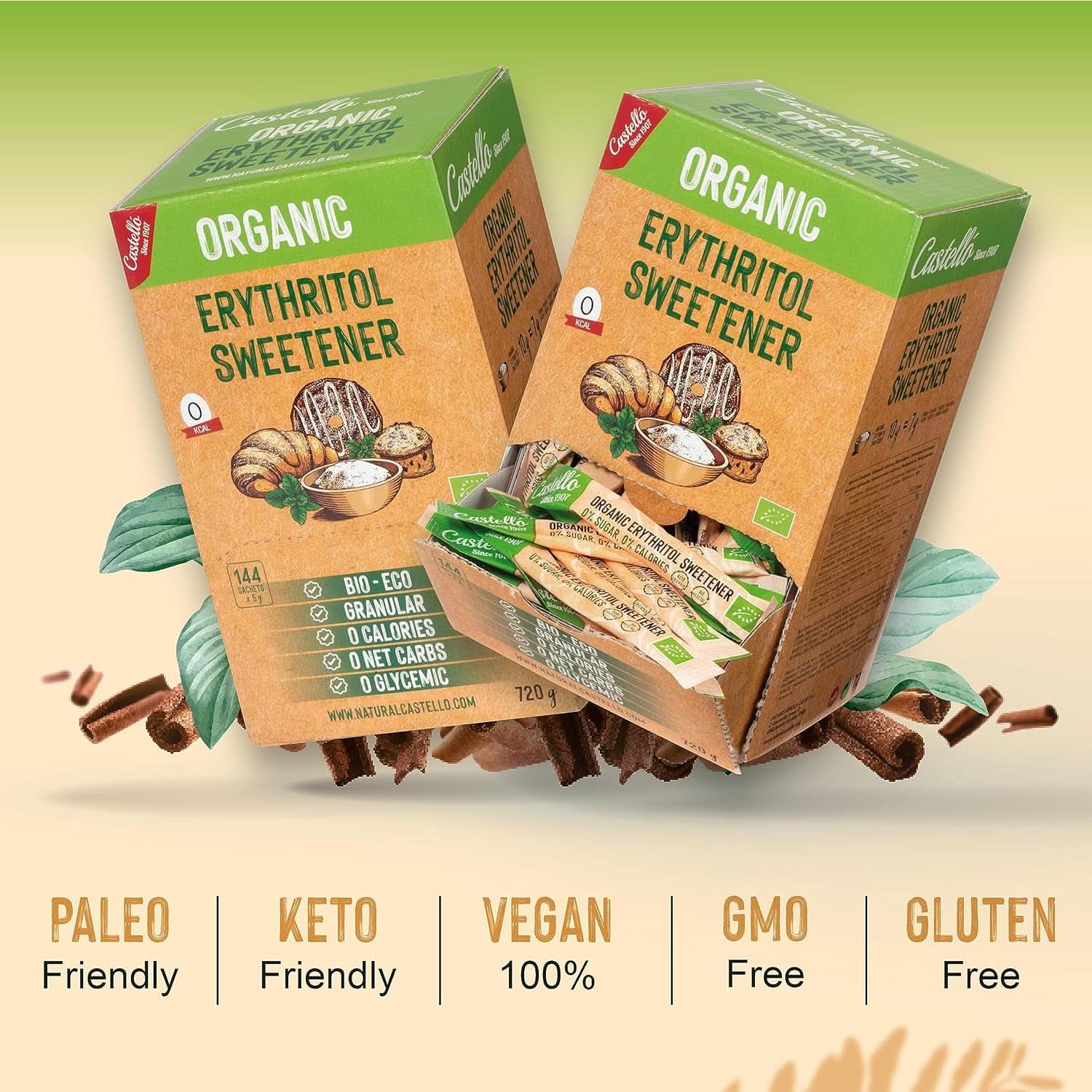 Érythritol biologique naturel | 144 sachets de 5 G, 720 grammes au total Édulcorants Naty Shop