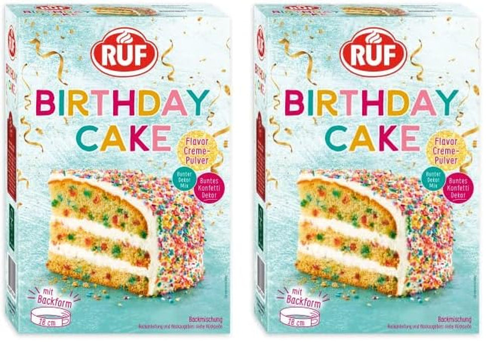 RUF Birthday Cake, Geburtstagskuchen, Schicht-Torte Aus Rührteig Und Konfetti-Streusel, Tortencreme Und Buntem Dekor-Mix, Für Kindergeburtstag, Familienfeier, Einschulung, 1X425G Glaçages et Décor Naty Shop 425 G (2Er Pack)