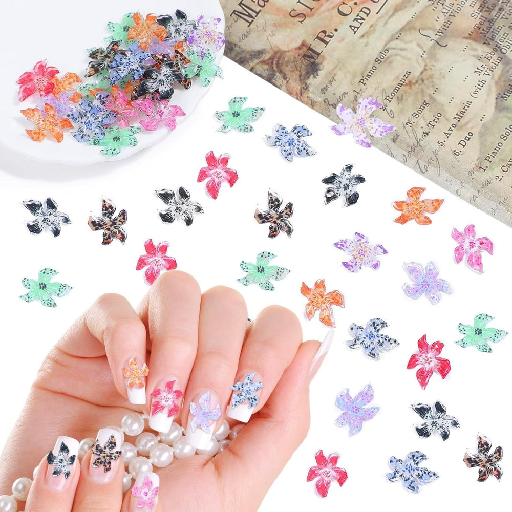50 pcs 3D fleurs ongles breloques à ongles Bunt Gelee Weich Kleber Lilie fleur fleur de lys fleur d'hibiscus Zubehör Nageldesign Eis Kristall Geprägt Farbverlauf Lilien Für Mädchen Frauen DIY Basteldekoration