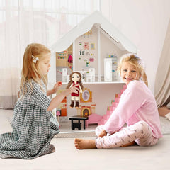 FANTASK Maison de poupée en bois, maison de poupée à 2 étages avec accessoires et meubles, jouet pour poupées de 28 à 36 cm, maisons de poupées à partir de 3 ans Naty Shop