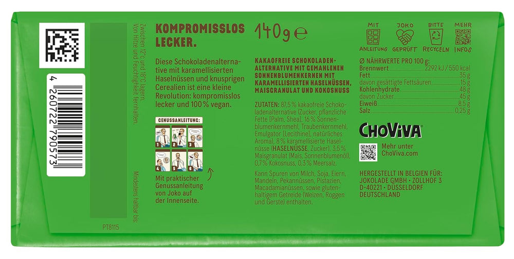 JOKOLADE 12 barres x 140g Forfait économique | Aux cacahuètes caramélisées et céréales croquantes | Vegan et sans cacao