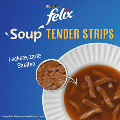 Felix Soup Strips, supă pentru pisici, varietate mixtă, pachet de 8 (8 x 6 pliculețe a câte 48 g fiecare)