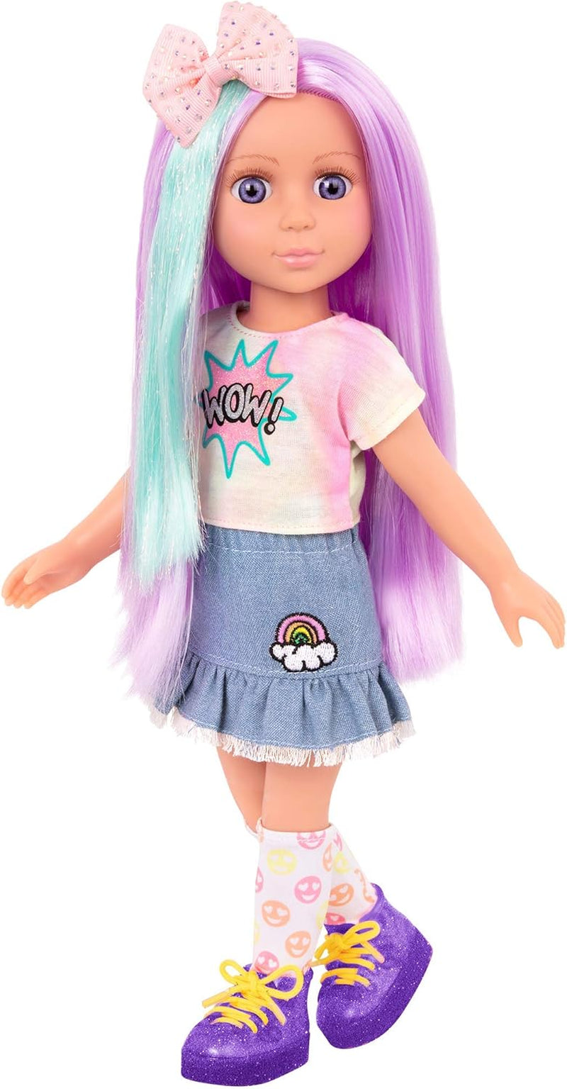 Glitter Girls - Luma - Poupée articulée 36 cm - Cheveux violets uniques et yeux violets - Extensions de cheveux, nœud, pinces et tenue colorée - 3 ans +