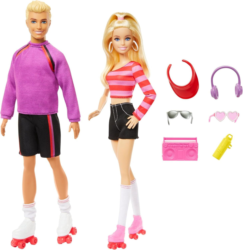Barbie Fashionistas Coffret avec 2 poupées mannequins et 6 accessoires, poupées mannequin Barbie et Ken sur roulettes, figurines à collectionner du 65e anniversaire, poupées HXK90 Naty Shop