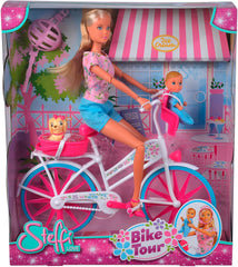 Simba 105739050 - Steffi Love Bike Tour, Steffi et Evi dans leur château à trois étages avec balançoire, meubles et nombreux accessoires, 40 pièces, 102x90x38cm, pour enfants à partir de 3 ans