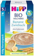 Bouillie de lait biologique Hipp sans sucre ajouté, semoule et banane, emballage de conservation (4X450 grammes) Mère et Enfant Naty Shop 4 x 450 grammes Banana Rusk