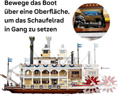 LEGO Ideas Flussraddampfer - Bauset für Erwachsene - Bootsmodell mit Innenraum & interaktiven Funktionen, inkl. funktionierendem Schaufelrad und Steuerung - DIY Geschenk für Männer und Frauen - 21356