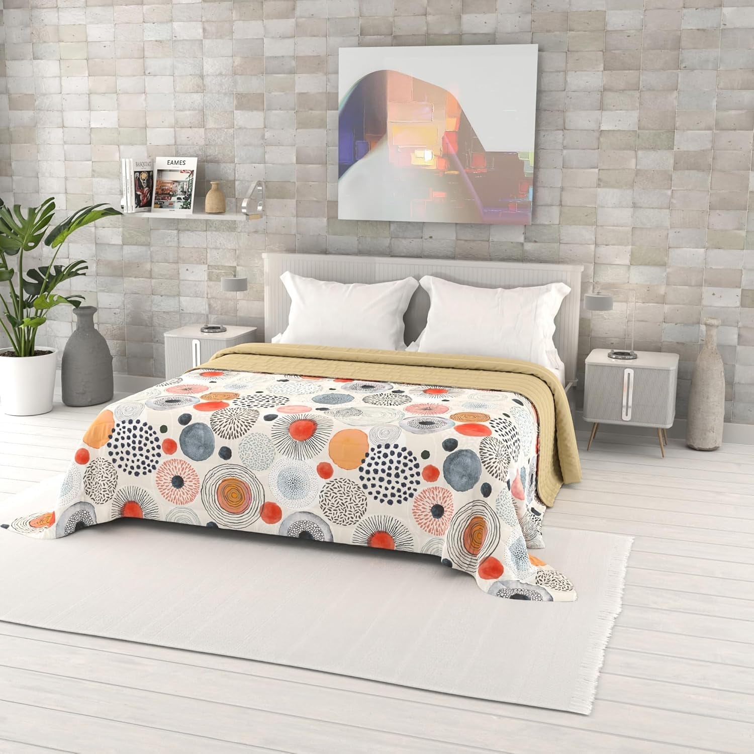 Couette d'été imprimée fantaisie, rembourrage en polyester, pétales, 260 x 270 cm.