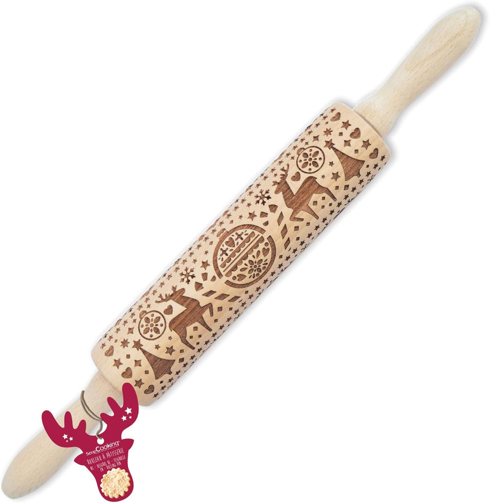 Scrap Cooking Rouleau à pâtisserie en bois motif Noël « Noël » - Rouleau à gaufrage pour biscuits - Accessoire décoratif - 5242