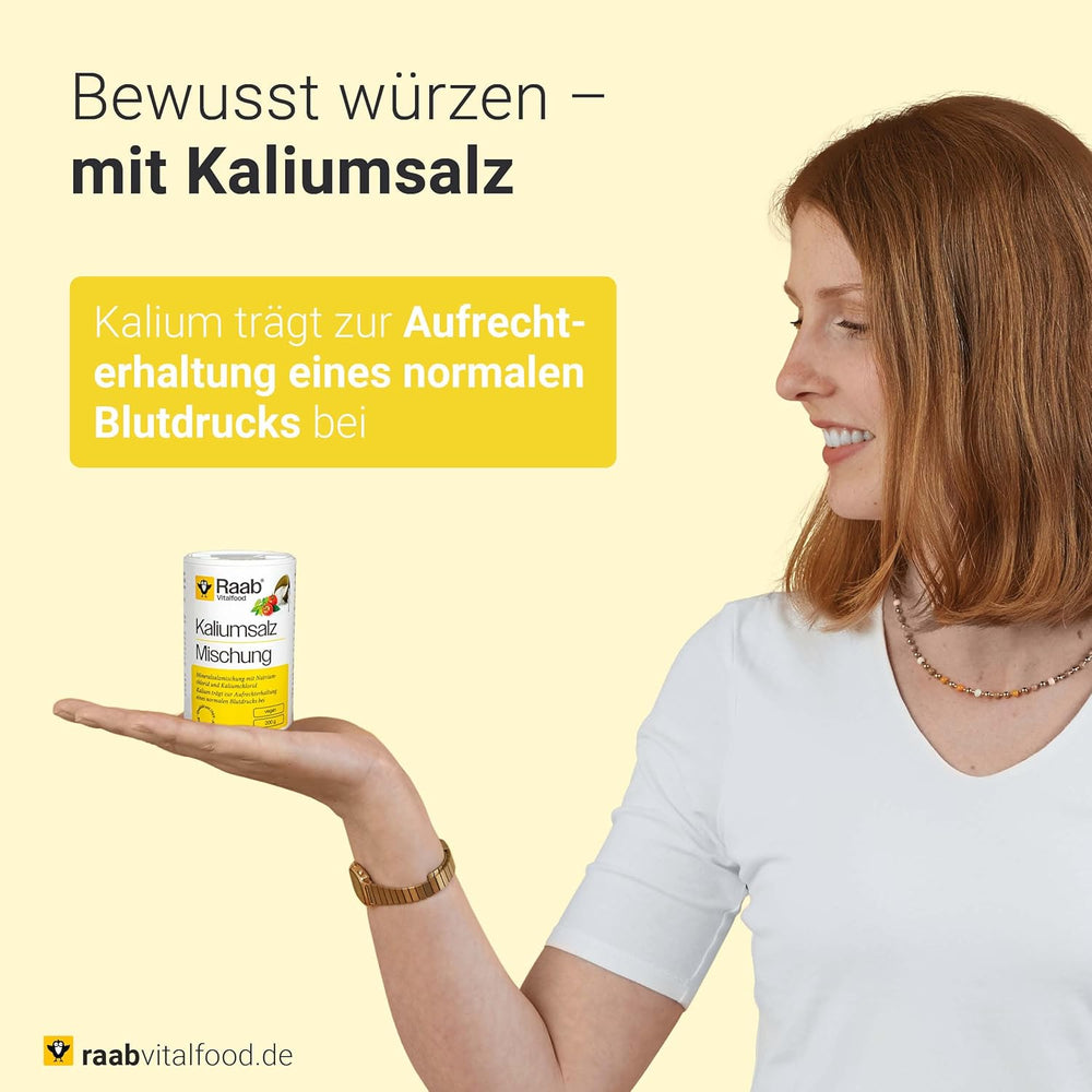Raab Vitalfood Mélange de sel de potassium, mélange de sel minéral avec 66,7 % de chlorure de sodium (eau de Cologne) et 33 % de chlorure de potassium, le potassium est destiné à l'alimentation en eau normale d'un liquide à base de sel (dose de 1 x 200 g)