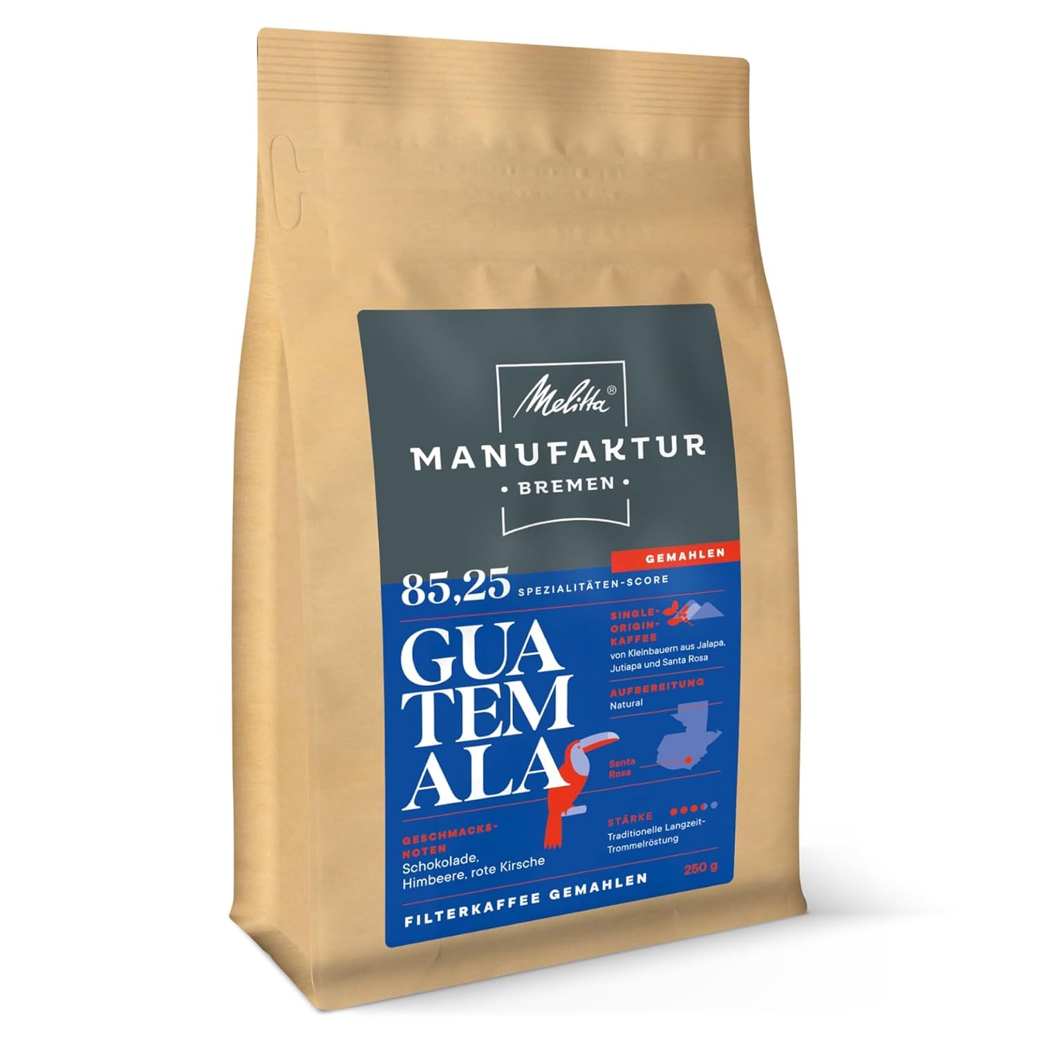 Melitta Manufaktur-Kaffee Miel de Guatemala, café de spécialité, 250 g, grains de café entiers, non moulu, café d'origine unique, torréfaction délicate au tambour, torréfié en Allemagne, force 3 Naty Shop Coffee 250 grammes Guatemala naturel moulu