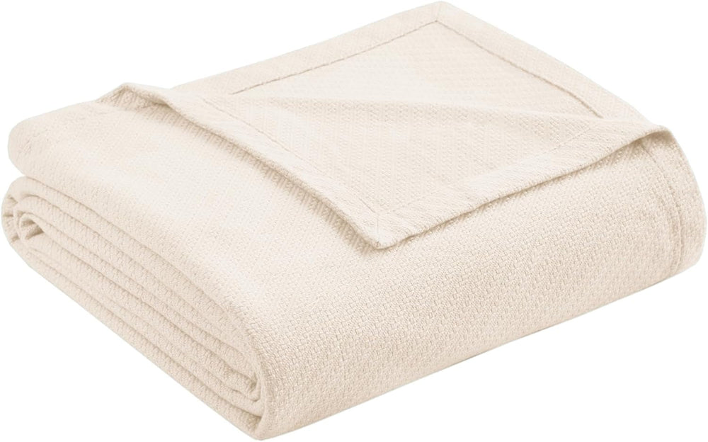 Madison Park Couverture de luxe en coton liquide de haute qualité, douce et confortable, 100 % coton filé à l'anneau, pour lit, canapé ou canapé Blush Full/Queen Naty Shop Couettes et couettes ivoire Twin