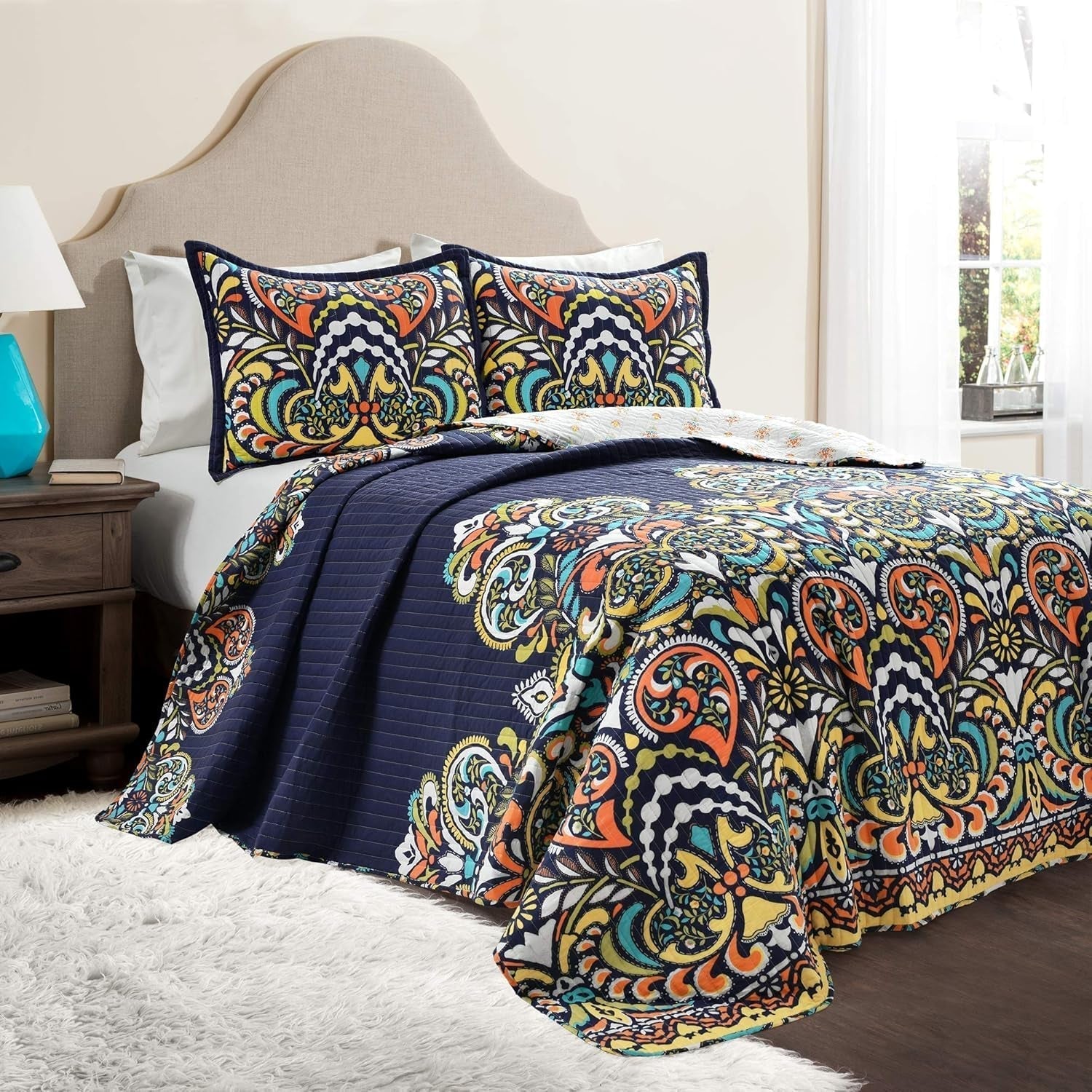 Couette Lush Decor Clara, coton, turquoise et mandarine, Full/Queen Couettes et quilts Naty Shop Navy Full/Queen