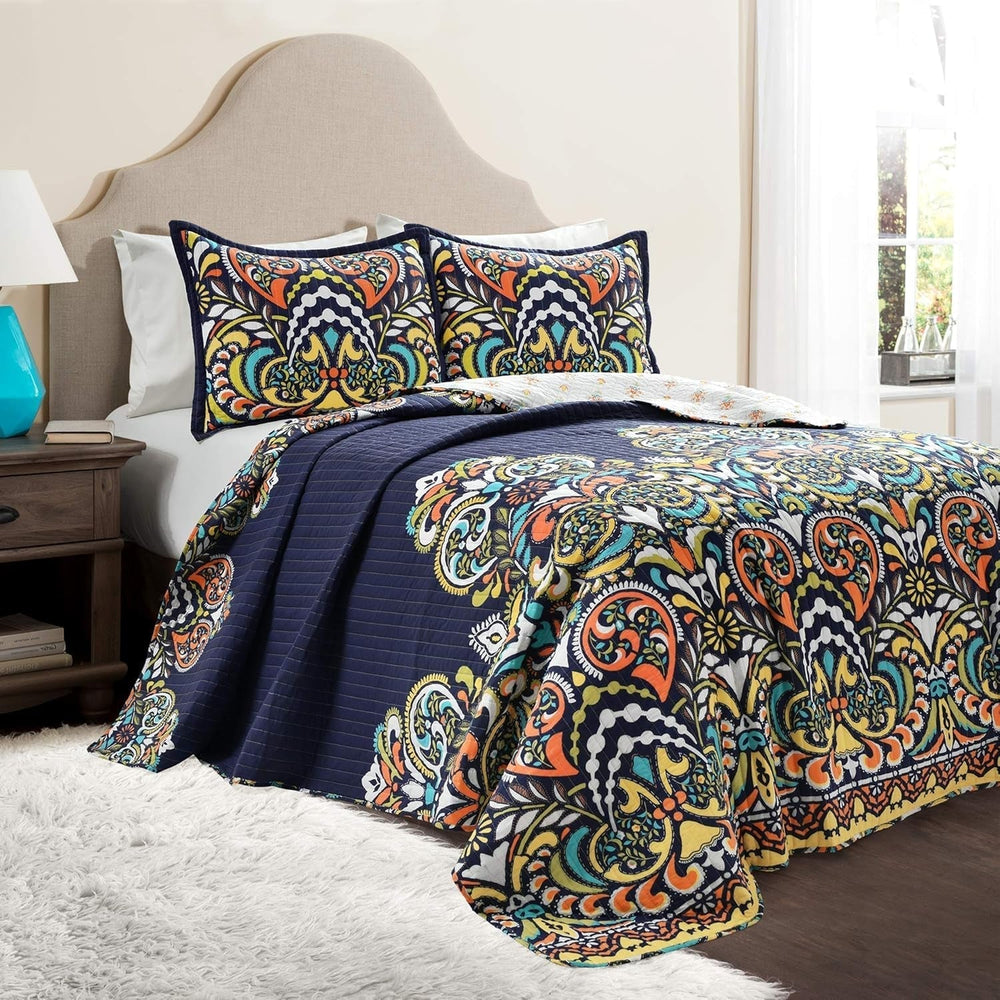 Couette Lush Decor Clara, coton, turquoise et mandarine, Full/Queen Couettes et quilts Naty Shop Navy Full/Queen