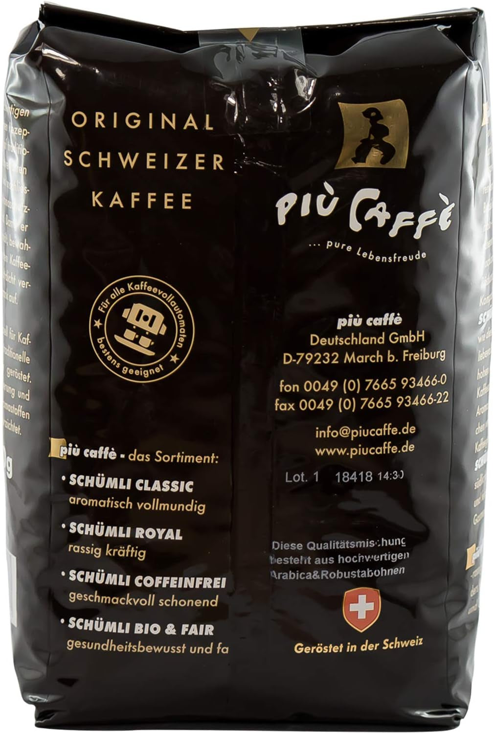 Café Crème Café-bohnen, würzig, kräftig, intensiv et gehaltvoll, Arabica et Robusta, Schweizer Trommelröstung, ganze Bohnen für Volllautomaten Schümli Royal 1 kg