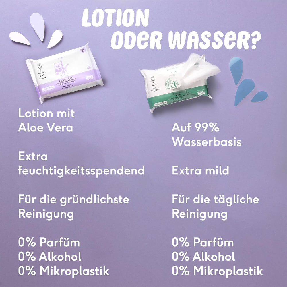 Naïf - Lingettes humides avec lotion sans plastique - 1296 pièces (24 paquets de 54 lingettes) - pour bébés et enfants - Fesses, corps et visage de bébé - à l'Aloe Vera et au Bambou - 0% Parfum et Alcool