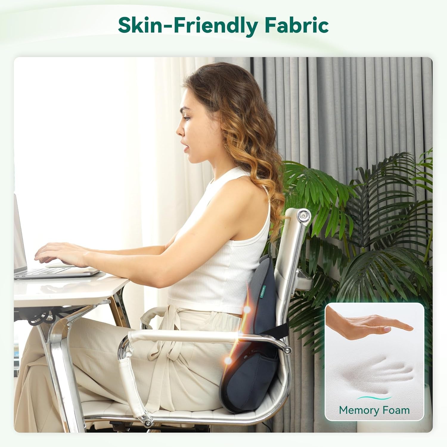 Snailax Oreiller de soutien lombaire ergonomique avec massage et chaleur, oreiller de dos Shiatsu en mousse à mémoire de forme, coussin de siège avec 3 intensités de massage | 2 niveaux de chaleur | 3 minuteries | position assise confortable