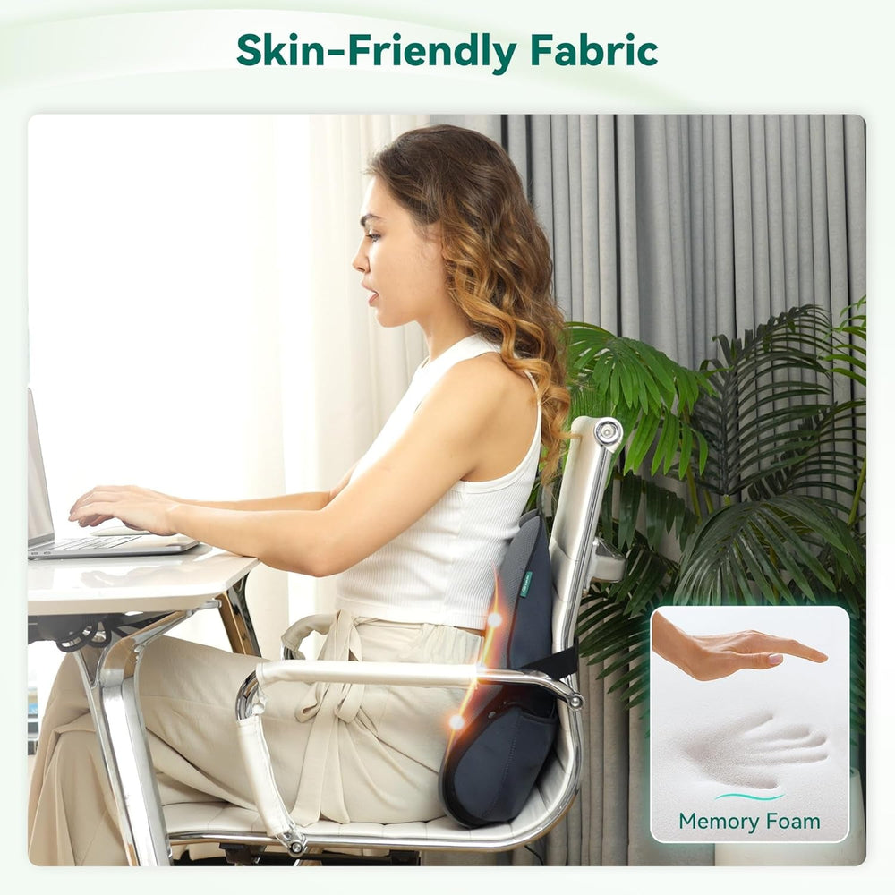 Snailax Oreiller de soutien lombaire ergonomique avec massage et chaleur, oreiller de dos Shiatsu en mousse à mémoire de forme, coussin de siège avec 3 intensités de massage | 2 niveaux de chaleur | 3 minuteries | position assise confortable