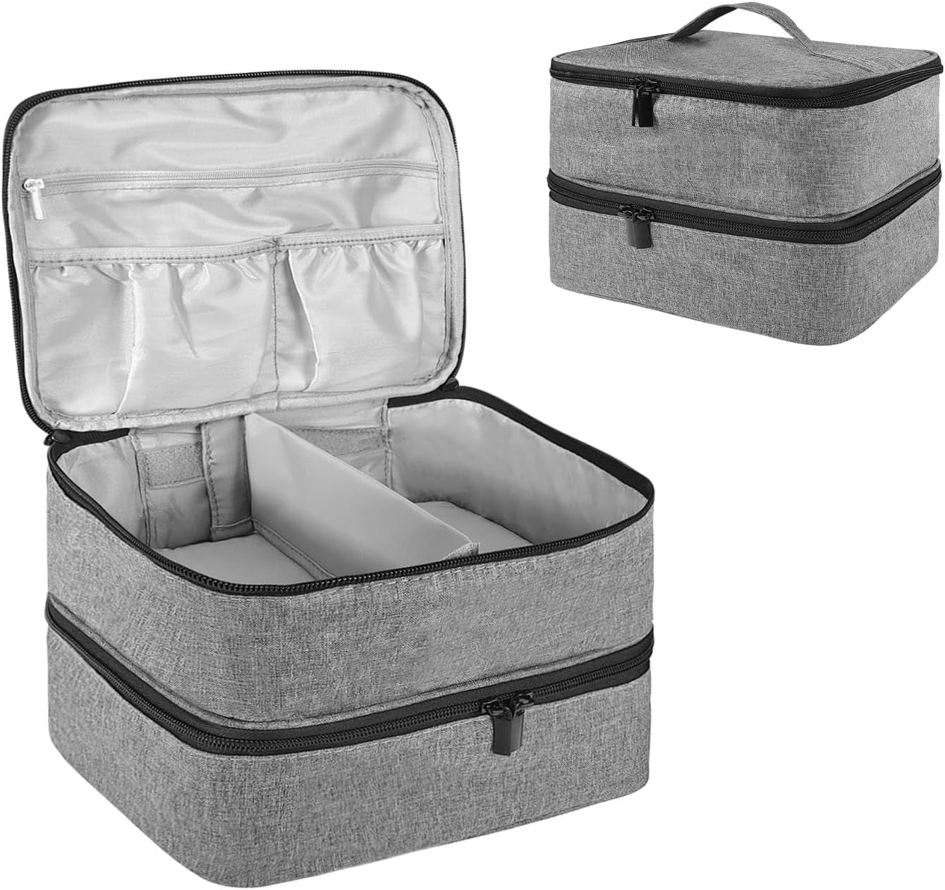 Nagellack Organizer Tasche, Doppelschicht Nagellack Aufbewahrung Box, Organizer Koffer Für Nageldesign Kosmetiktasche Für 30 Flaschen Neonail Base(15Ml-0.5 Fl.Oz) & 1 Nagellampe(Schwarz)