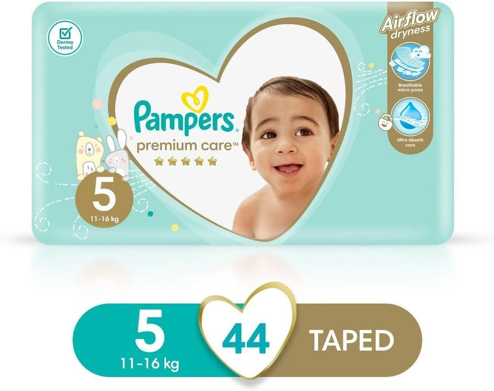 Couches Pampers Premium Care, taille 5, 11-18 kg, 1 paquet (1 x 44 pièces)