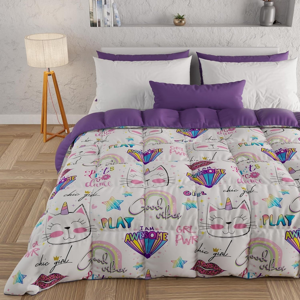 PETTI Artigiani Italiani - Couette d'hiver, Couette d'hiver, Couette simple, Double face, Impression monochrome et numérique, microfibre 100% hypoallergénique, Fabriqué en Italie