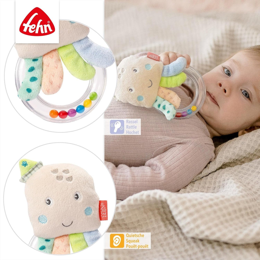 Fehn jouet pieuvre cloche - hochet, couinement, jouet de motricité - jouet en peluche pour bébés avec tissu doux - jouet pour bébés et tout-petits à partir de 0 mois Baby Toys Naty Shop
