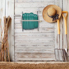 Relaxdays Enrouleur de Tuyau en Acier Inoxydable, Enrouleur de Tuyau Vide, Support au Sol et Mural, pour Tuyau d'arrosage de 40 M, Enrouleur de Tuyau, Argent, 43,5 x 43,5 x 31,5 cm