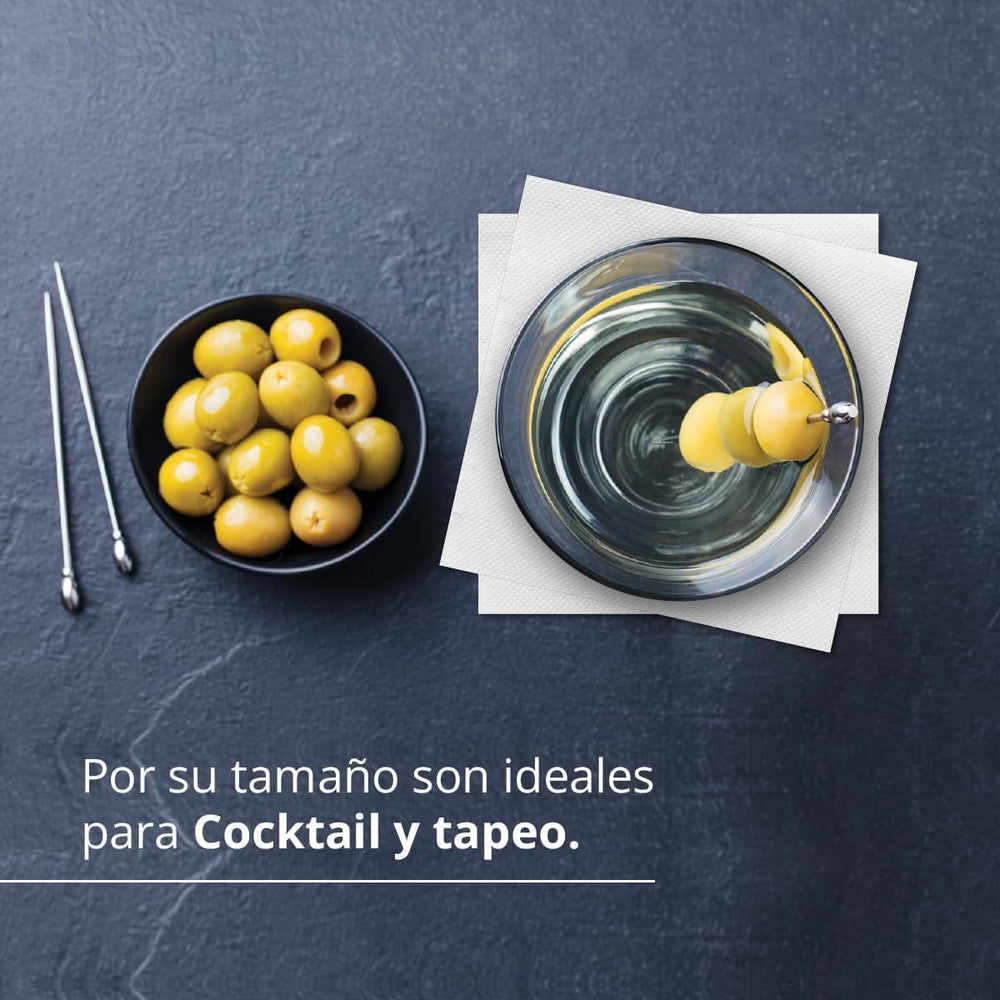 Paquet de 300 serviettes en papier cocktail blanches + porte-serviettes en acier inoxydable Texture micro-points absorbant épais 10 x 10 cm pliés ensemble