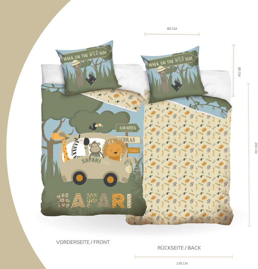 Parure de lit enfant, animaux, 100% coton avec fermeture éclair Literie - enfant Naty Shop