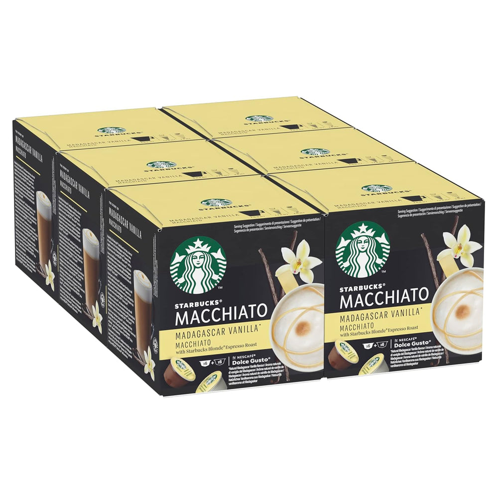 STARBUCKS Probierset, White Cup Variety Pack de Nescafé Dolce Gusto Kaffeekapseln & Vanilla Macchiato de Nescafé Dolce Gusto Kaffeekapseln 6 x 12 (72 Kapseln, 36 Portionen)