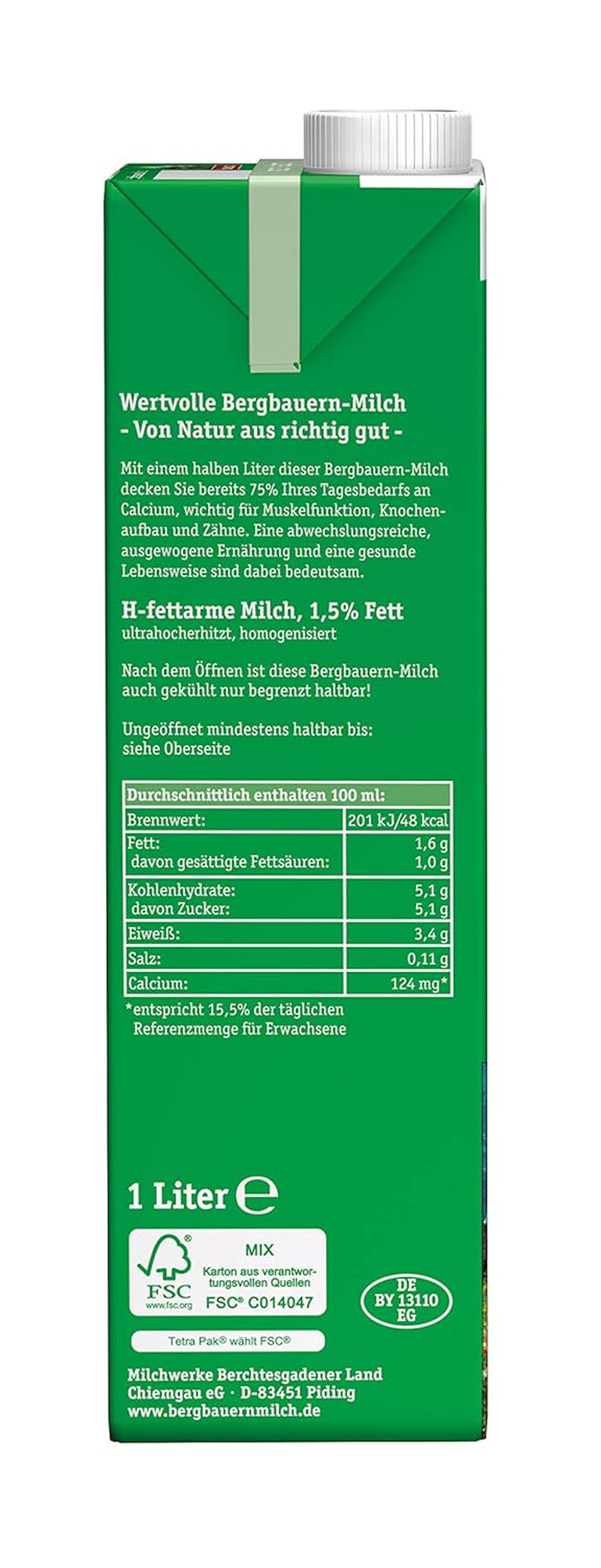 Berchtesgadener Land Haltbare Bergbauern-Milch, 1,5% Fett, paquet de 12 (12 x 1 l)
