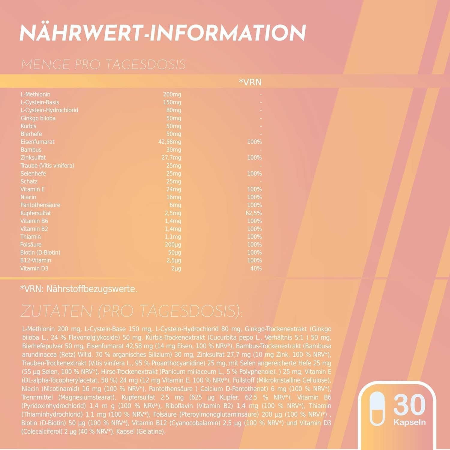 Healthy Fusion Haircomplex, efficace contre la chute des cheveux, 30 gélules Soins capillaires Naty Shop