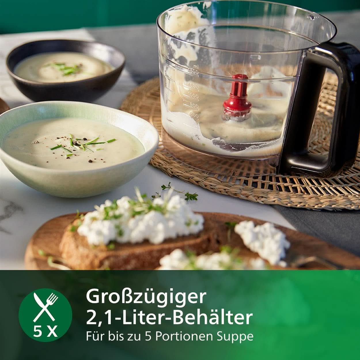 Philips Kompakte Küchenmaschine – 850W, 31 Funktionen, 2.1-Liter-Behälter, Powerchop, Edelstahllklinge (HR7530/10) Cuisine Naty Shop