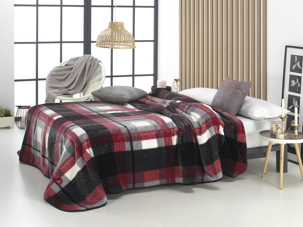 MANTAS MORA Couverture imprimée, grand volume, 100% polyester, 450 G/M², douce, pour automne/hiver, Design Harmony K60, 260 X 240 cm, pour lits de 160/180 cm, bleu Couettes et couettes Naty Shop Gris 260X240Cm - Cama De 160/180Cm